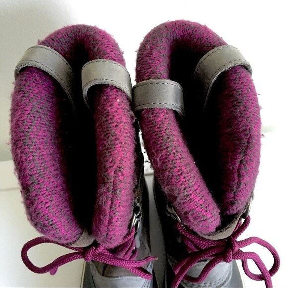 SOREL Joan Of Arctic Knit Lace Up Winter Snow Boots Purple Grey 6 - Picture 6 of 8